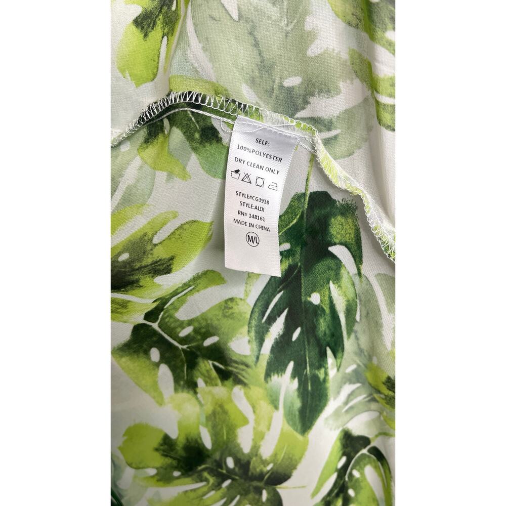 Buddy Love Green Tropical Leaf Long Duster Kimono M/L Sheer Boho Preppy - Picture 6 of 7